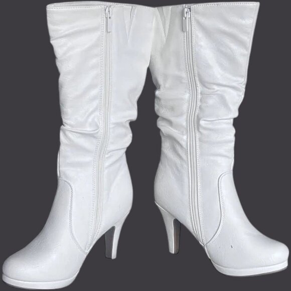 Top Moda Sleek Mid-Calf Faux Leather Boot - Slouched Shaft & Platform Heel - Picture 3 of 7